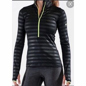 Nike Black Striped Long-Sleeve Half-Zip Top with Neon Yellow Trim